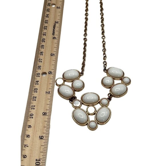 Gold Tone Chain Necklace With White Oval Beads & Lobster Claw Clasp - Picture 7 of 7